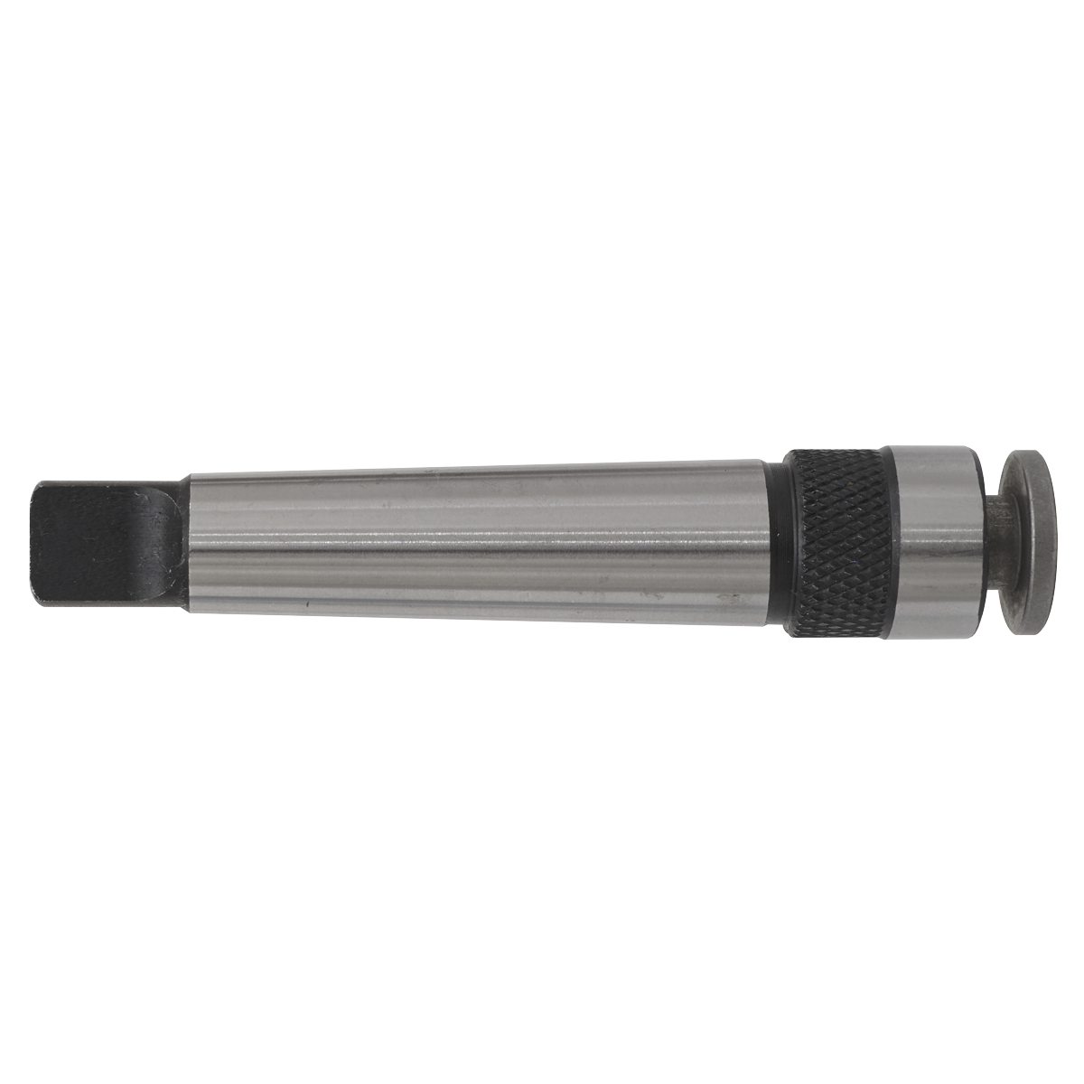 A Sealey Magnetic Drill Tapping Chuck M16 - MDTCM16, featuring a cylindrical metal body, flat tip, and textured grip near the top, is perfect for use with an M16 Tapping chuck.