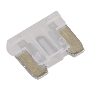 A close-up image of a transparent Sealey Automotive MICRO Blade Fuse 25A, model MIBF25, with metal prongs showcases its precision design.
