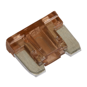 A close-up image of a small, rectangular, orange Sealey Automotive MICRO Blade Fuse MIBF75 with two metal prongs rated at 7.5A, available in a pack of 50.