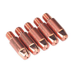 Five Sealey Contact Tip 1.2mm MB25/36 Pack of 5 - MIG919, featuring threaded ends, designed for use in Powermig and MB25/36 torches.