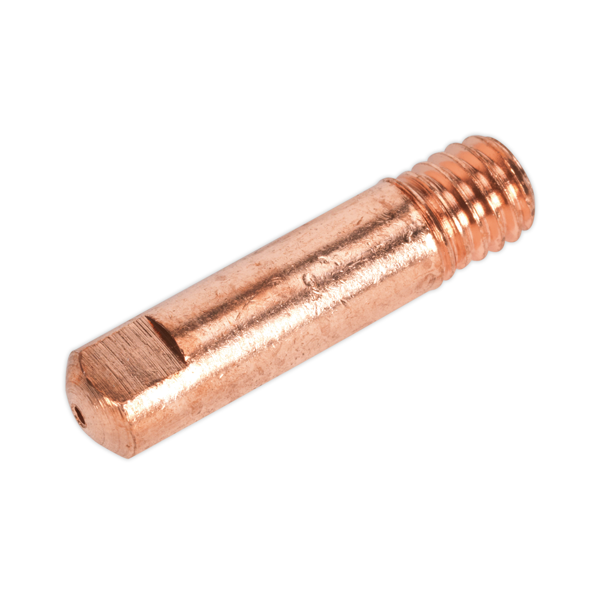 The Sealey Contact Tip 0.8mm MB15 Pack of 5 - MIG957 features threaded copper rods with a flattened end on one side, making them ideal for MB15 Torches.