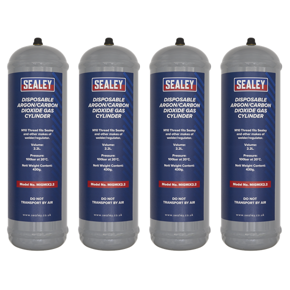 Sealey | Disposable Argon/Carbon Dioxide Gas Cylinder 430g, 2.2L - Pack of 4 - MIGMIX2.24