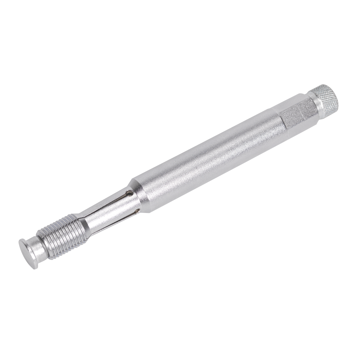 The Sealey Reverse Action Spark Plug Thread Chaser 14mm (MS003) features a metal T-handle with knurled grips on both ends, making it ideal for enlarging or smoothing holes in various materials, including restoring spark plug threads in modern engines.