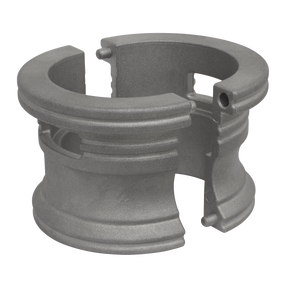 Gray cylindrical metal part with grooves and a partial gap on one side, perfect for use as Sealey's Motorcycle Fork Seal Driver - Shell Only - MS050D.