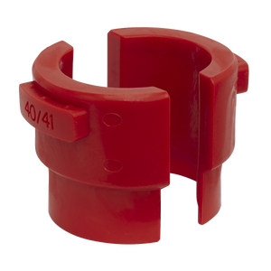 A red, open-cylindered Plastic Clip with the numbers 40/41 imprinted on the side, made from reinforced nylon, named "Motorcycle Fork Seal Driver Sleeve Ø40-41mm - MS0551" by Sealey.