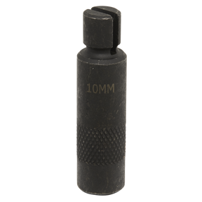 A black metal tool from Sealey, specifically the Replacement Collet for MS062 Ø10mm - MS062.V2-03, featuring a knurled grip and a slotted cylindrical end, perfect as part of your Wheel Bearing Removal Kit.