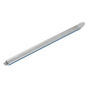 Introducing the Sealey Motorcycle Tyre Lever with Plastic Moulding 500mm - MS500, a sophisticated chrome vanadium tool designed for ease of use when removing motorcycle tires. Featuring a silver double-ended design, this tyre lever provides both a flat end and a curved end to efficiently pry tires off wheel rims.
