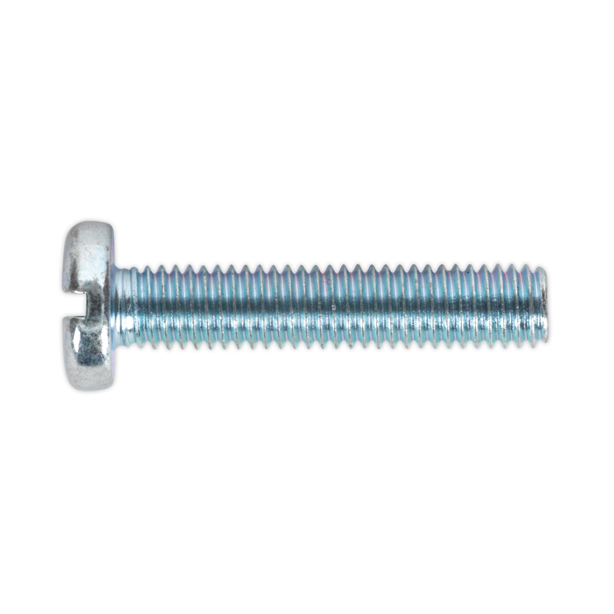 A Sealey Machine Screw M5 x 25mm with a pan head slot, conforming to DIN 85 standards, comes in a pack of 50 - MSS525.