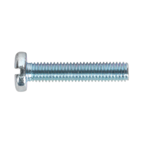A Sealey Machine Screw M5 x 25mm with a pan head slot, conforming to DIN 85 standards, comes in a pack of 50 - MSS525.