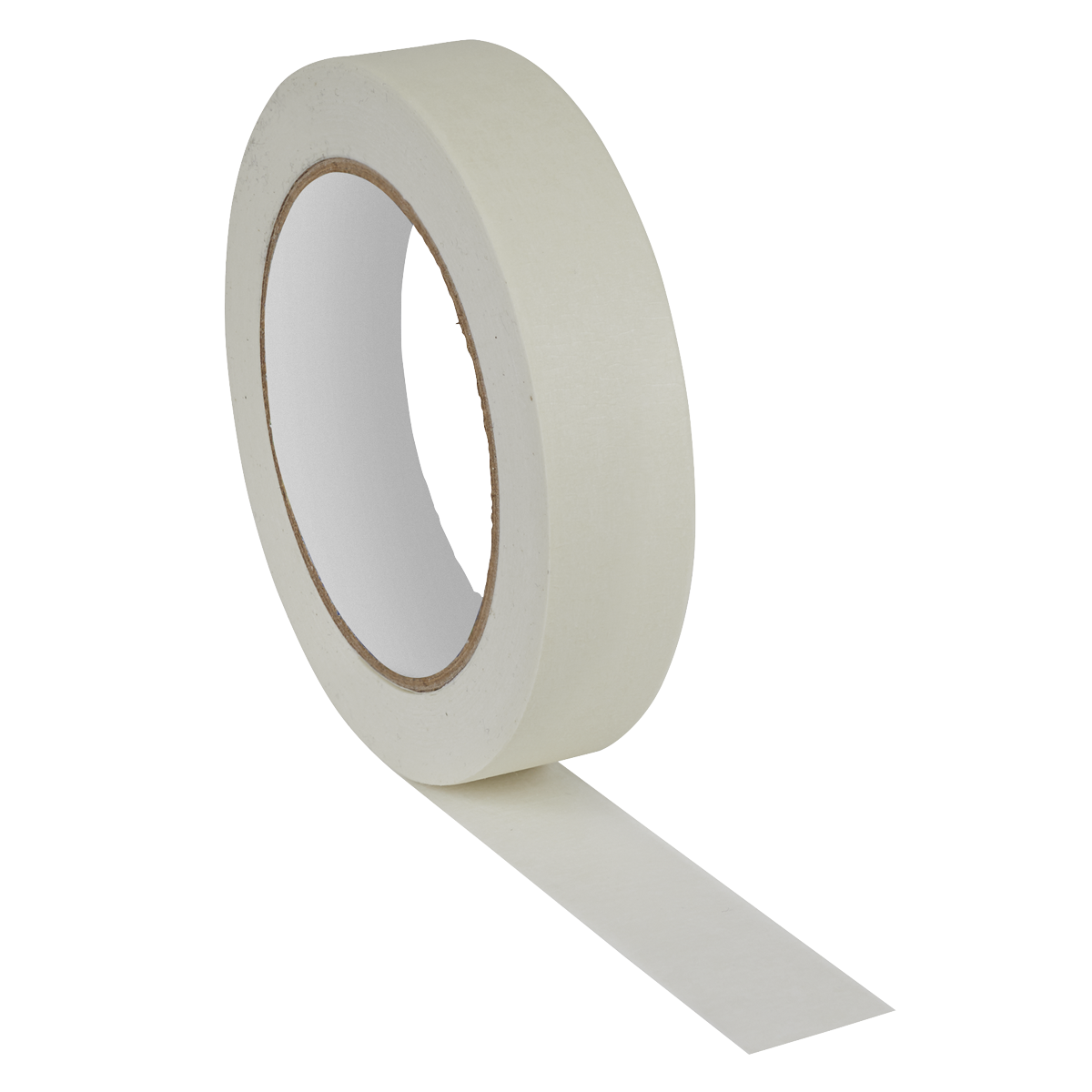 A roll of Sealey Masking Tape General-Purpose 24mm x 50m 60°C (MTG24P) with a single strip partially unrolled.