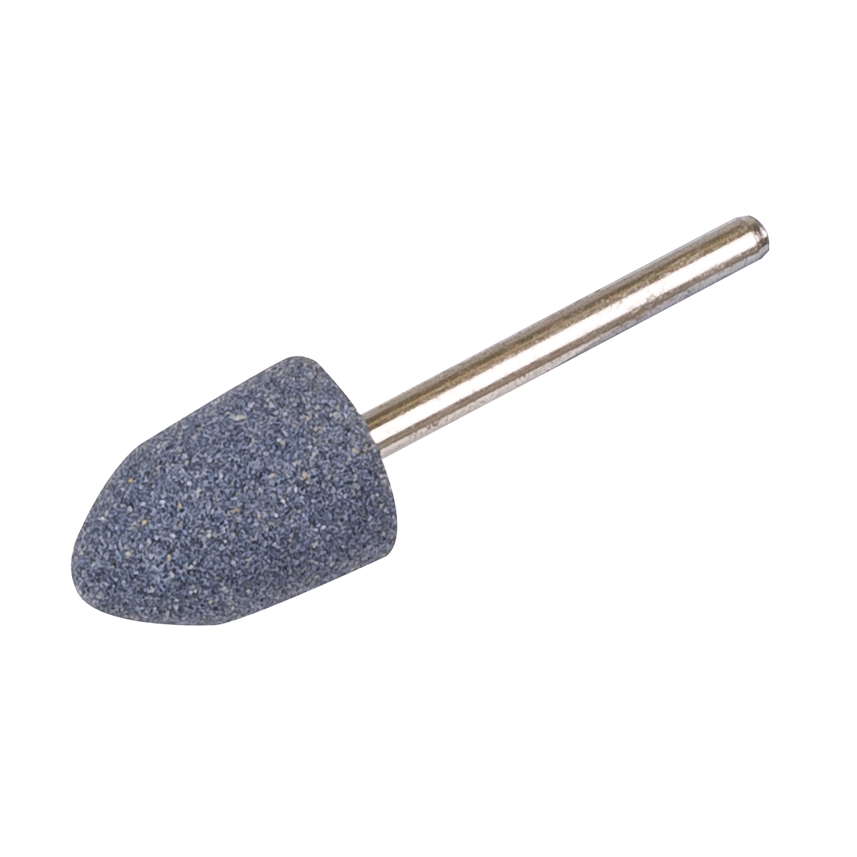 The Mounted Wheel Ø13 x 18mm Ø3mm Shaft - MW06 by Sealey is a conical grinding stone with a metal shank designed for rotary tools, such as die grinders, and is ideal for sharpening, deburring, and general grinding tasks.