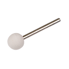 A Mounted Wheel Ø12 x 10mm Ø3mm Shaft (Model MW09) from Sealey, featuring a white spherical felt polishing buff with a metal shaft, likely used in rotary tools or a Sealey die grinder for fine polishing tasks.