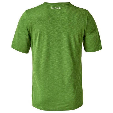 Back view of the AGCO Fendt - Men's Functional T-shirt (X99102000C) in green, showcasing the text "It's Fendt." on the upper back. This short-sleeved, moisture-wicking Basic T-Shirt provides excellent freedom of movement.