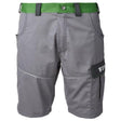 The AGCO Fendt Men's Work Shorts (X99101801C) feature a stylish grey design with a distinctive green waistband and belt loops, practical side pockets, and a black zippered side pocket with text print for enhanced safety.