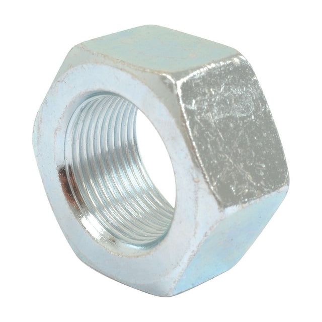 Close-up of a metallic Metric Hexagon Nut with threaded interior, specifically an M24x1.50mm size, compliant with DIN 934 standards (Sparex Part No. S.53831).