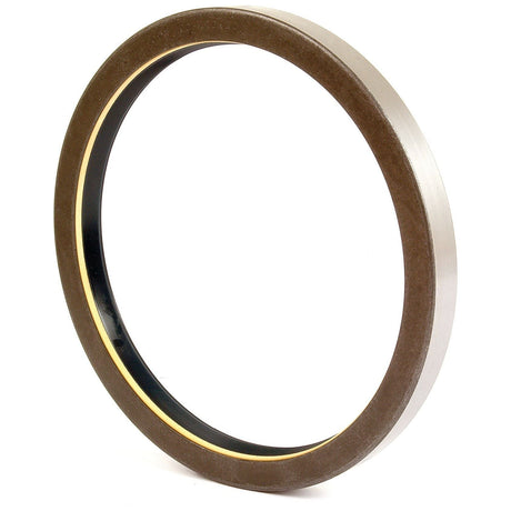 A Sparex Metric Rotary Shaft Seal, 190 x 220 x 20mm (Sparex Part No. S.42157), featuring a brown outer layer, a silver middle section, and a black inner edge, is suitable for Landini and Massey Ferguson machinery.