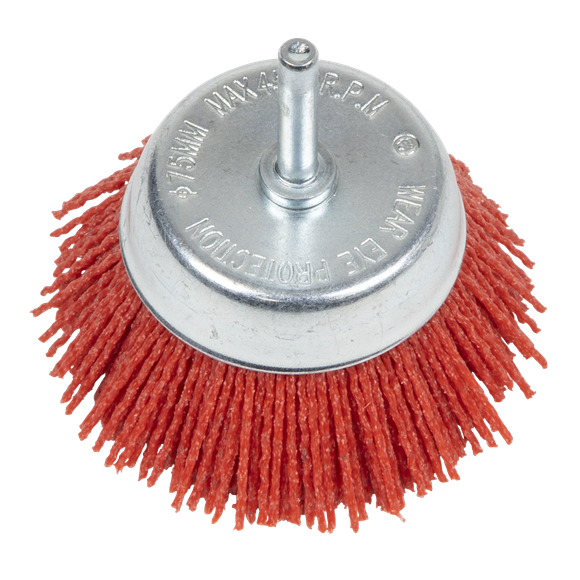 Sealey | Nylon Filament Cup Brush Ø75mm with Ø6mm Shaft - NFB75