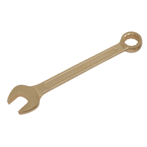 The Sealey Combination Spanner 32mm - Non-Sparking - NS014 features an open-end and a box-end designed for tightening or loosening nuts and bolts. Constructed from beryllium copper to ensure non-sparking safety, it comes with a lifetime guarantee.