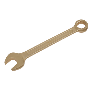 The Sealey Combination Spanner 32mm - Non-Sparking - NS014 features an open-end and a box-end designed for tightening or loosening nuts and bolts. Constructed from beryllium copper to ensure non-sparking safety, it comes with a lifetime guarantee.