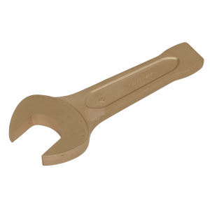 A beige Sealey Slogging Spanner Open-End 41mm - Non-Sparking - NS023 designed for professional use, featuring a wide handle and crafted from beryllium copper to ensure non-sparking safety, against a white background.