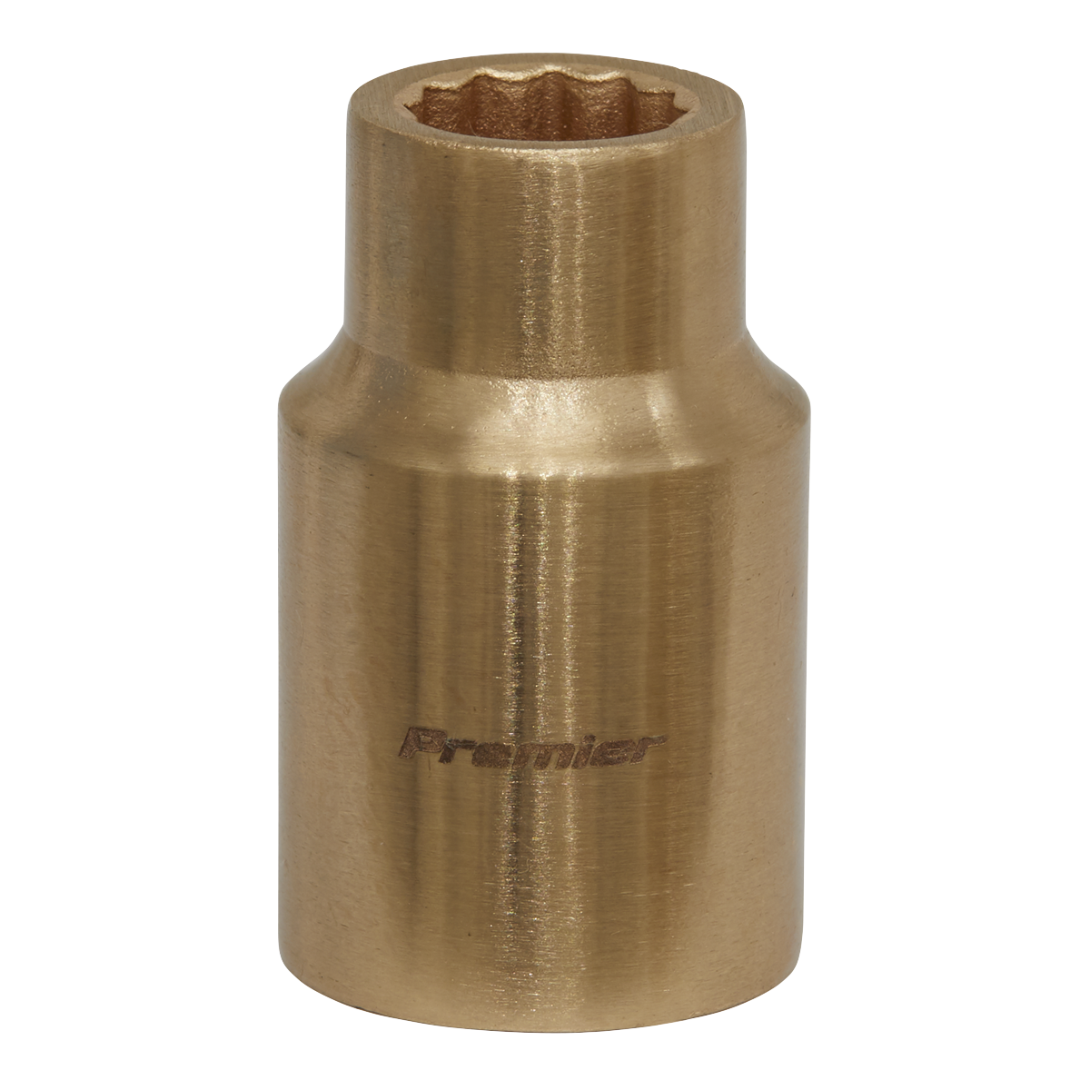 A brass-colored Sealey WallDrive® 12-point socket, size 11mm, 1/2" square drive, with the word "Premier" engraved on it.