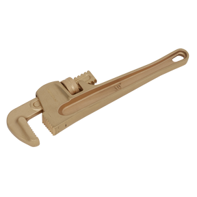 A brass-colored, 250mm adjustable pipe wrench with "10" engraved on the handle, crafted from Beryllium Copper for professional use; part of the Sealey Non-Sparking range (NS069).