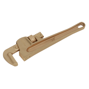 A brass-colored, 250mm adjustable pipe wrench with "10" engraved on the handle, crafted from Beryllium Copper for professional use; part of the Sealey Non-Sparking range (NS069).