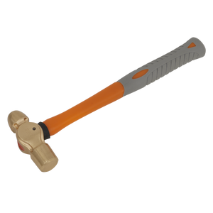 The Ball Pein Hammer 12oz - Non-Sparking - NS083 by Sealey has a Beryllium Copper head and an orange and gray ergonomic handle, complete with a shock-absorbing rubber grip.