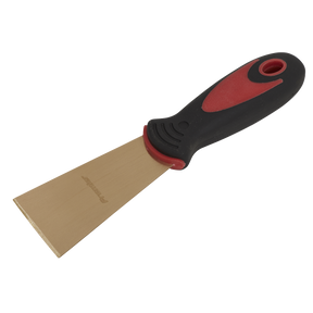 The Sealey Scraper 50 x 200mm - Non-Sparking - NS108 features a wide, flat blade and a black and red ergonomic handle, designed specifically for professional use in removing paint or debris.