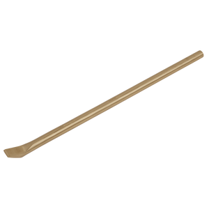 The Sealey Crowbar 19 x 500mm - Non-Sparking - NS123 is a metallic pry bar crafted from Beryllium Copper. It features a flat, angled tip and a cylindrical handle, making it ideal for leverage in prying tasks. As part of our non-sparking safety tools collection, this crowbar comes with a lifetime guarantee.