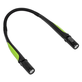 The Sealey Rechargeable Neck Torch 3W SMD LED - NT320LED is a flexible, black and green torch featuring 320 lumens LED with two adjustable light heads.