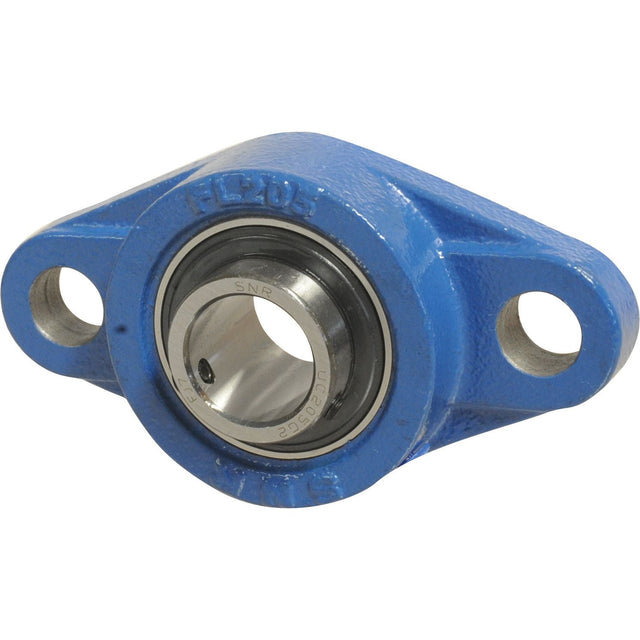 A Sparex blue two-bolt flanged unit (NTN SNR UCFL208, Sparex Part No. S.129979) featuring two mounting holes and a central metal bearing.