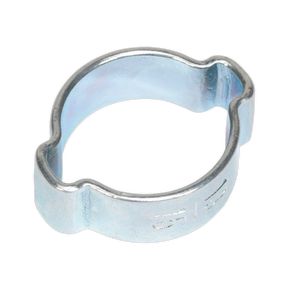A close-up image of the Sealey O-Clip Double Ear Ø13-15mm, featuring a circular shape with a single protrusion for securing purposes, often used in hydraulic hose applications. Pack of 25 - OCDE1315.