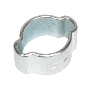 The Sealey O-Clip Double Ear Ø7-9mm (Pack of 25 - OCDE79) is a zinc-plated metal crimp ring with an irregular circular shape, used for securing PEX tubing in plumbing applications.