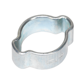 The Sealey O-Clip Double Ear Ø9-11mm (Pack of 25 - OCDE911) is a metal O-ring pinch clamp, often zinc plated for added durability, and commonly used in plumbing and automotive applications.