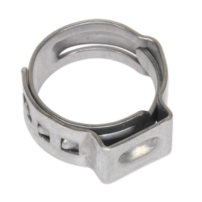 The Sealey O-Clip Single Ear Ø11.8-13.8mm (Pack of 25 - OCSE1113) in an open position is shown on a white background.