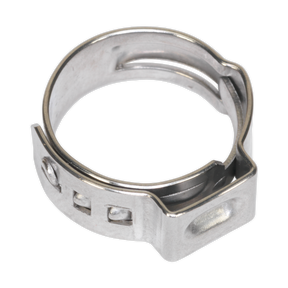 A Sealey O-Clip Single Ear Ø13.2-15.7mm (Pack of 25 - OCSE1315) is ideal for hydraulic hose applications requiring a robust and reliable connection, providing a superior alternative to traditional stainless steel hose clamps with screw mechanisms for tightening when securing hoses onto fittings.