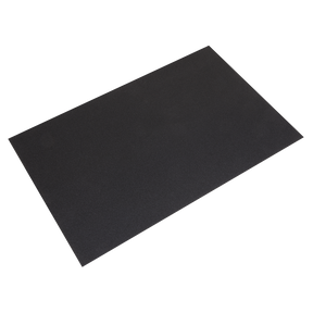 A rectangular black mat with a textured surface, reminiscent of Sealey's Orbital Sanding Sheets 12 x 18" 100Grit - Pack of 20 - OSS1218100.