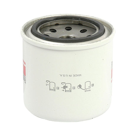 Close-up of a white cylindrical oil filter, branded as Sparex, with simple installation instructions printed on its side. This Spin On oil filter is compatible with Fleetguard LF3509 and Massey Ferguson 1010 models and is available under Sparex Part No.S.61809.