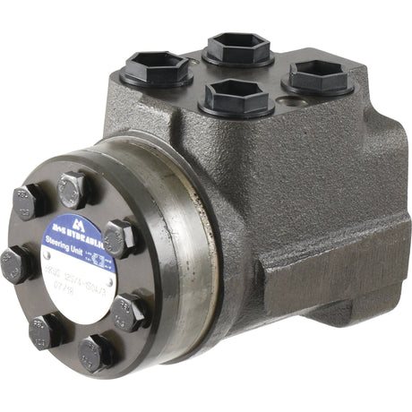 The Orbital Steering Unit (Sparex Part No. S.56851) by Sparex comes with multiple bolts and labeled marking, featuring a UNF thread essential for controlling the steering of industrial or heavy machinery.