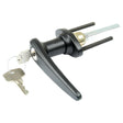 An Outer Door Handle LH/RH - S.20929 from Sparex NLA in black, featuring an attached key in the keyhole and a set of two spare keys hanging from the key ring.