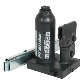 The Sealey Premier Bottle Jack 3 Tonne (PBJ3) comes with a metal base and a detached telescopic pump handle. It features a safety overload valve and is backed by a 3-year guarantee.
