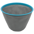 The Sealey Washable Cloth Filter for PC102 and PC102HV (PC102CF) is a mesh strainer with a blue rim, perfect for sifting or draining food items.