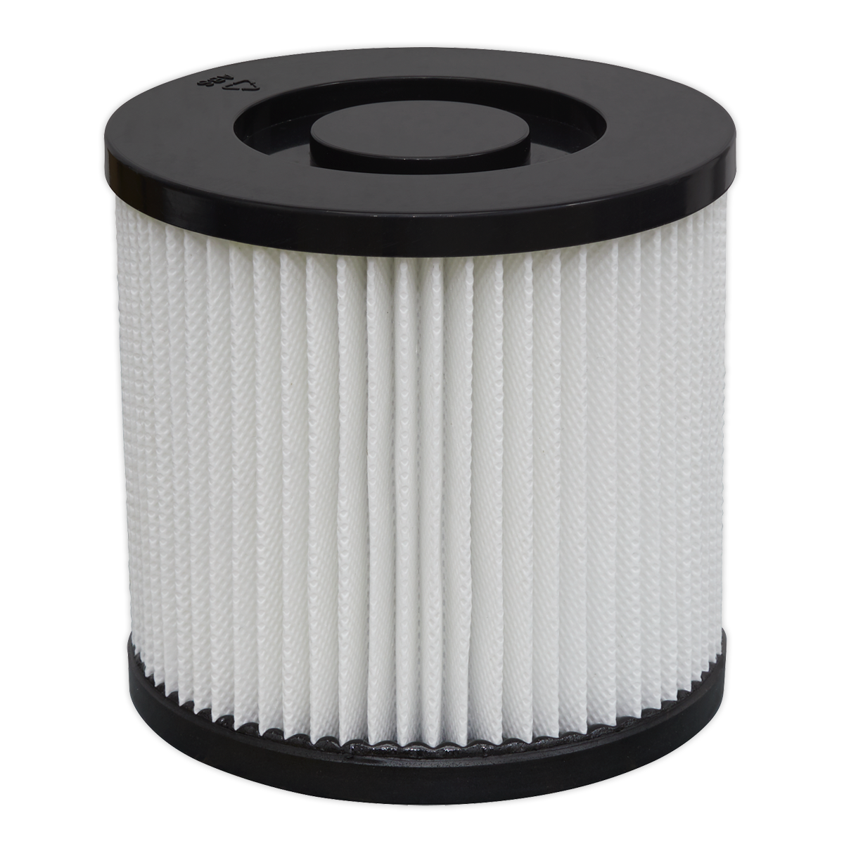 The Locking Cartridge Filter for PC195SD, identified as Model No. PC195SDCFL under the Sealey brand, is a cylindrical, pleated air filter with black top and bottom caps. Compatible with later model engines.