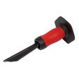 The Sealey Plugging Chisel with Grip 250mm - PLC01G is designed for masonry work and features a red handle with a protective hand guard. Made from drop-forged steel, this plugging chisel offers durability and corrosion resistance. The comfort grip ensures ease of use during extended periods of work.