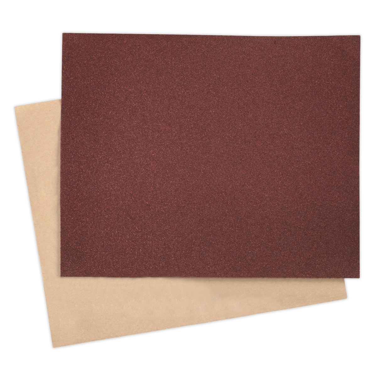 Two sheets of Sealey Production Paper 230 x 280mm 40Grit (PP232840), one brown and one beige, perfect for sanding and shaping filler, are stacked on top of each other.