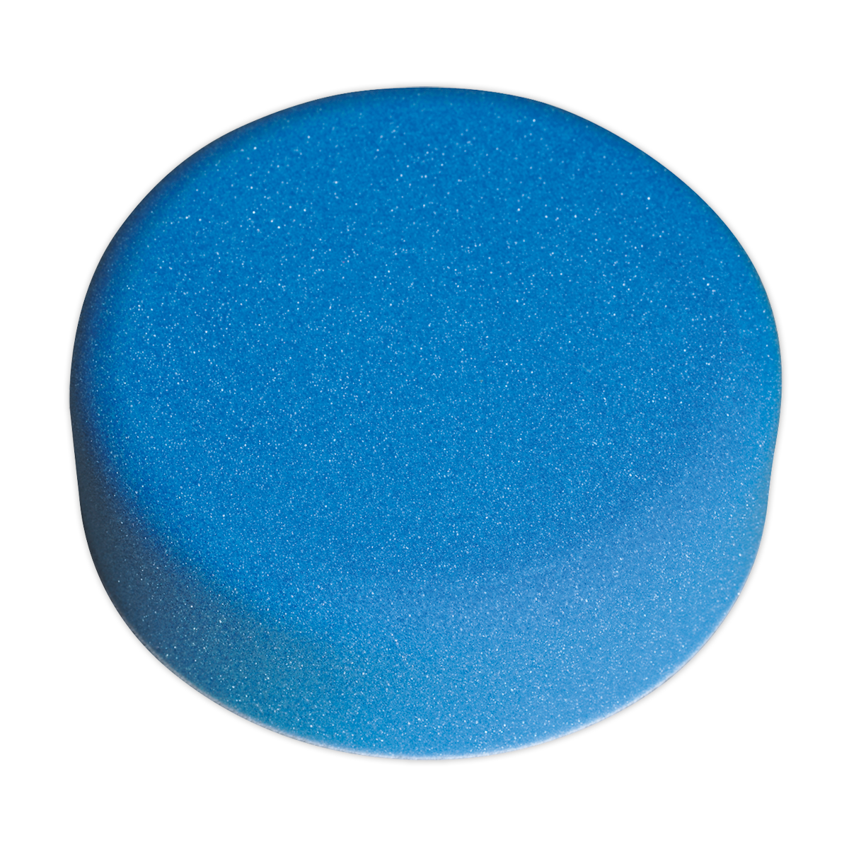 The Sealey Buffing & Polishing Foam Head Hook-and-Loop Ø150 x 50mm Blue/Medium - PTCCHV150B is a round, solid blue polishing head featuring a smooth surface and a slightly raised center.