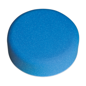 The Sealey Buffing & Polishing Foam Head Hook-and-Loop Ø150 x 50mm Blue/Medium - PTCCHV150B is a round, solid blue polishing head featuring a smooth surface and a slightly raised center.