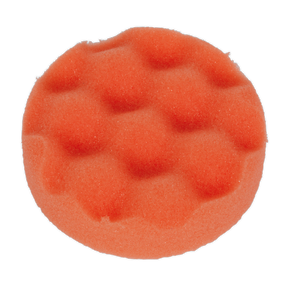 Introducing the Buffing & Polishing Foam Head Hook-and-Loop Ø80 x 25mm Orange/Firm - PTCCHW80O by Sealey, a premium compounding head that features an orange, circular abrasive pad with a distinctive textured, wavy surface.