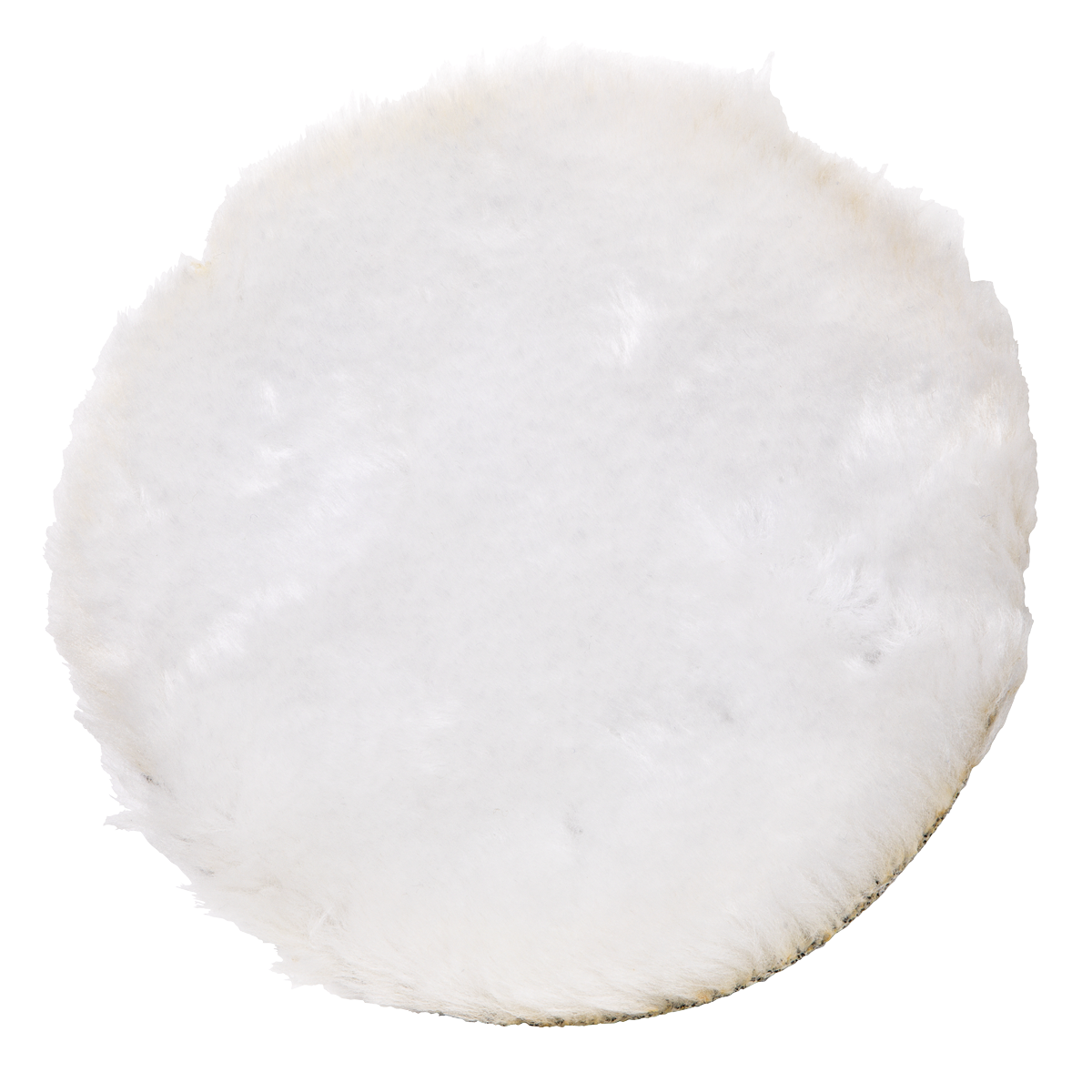 The Sealey Polishing Bonnet Ø150mm - PTCWB150 is a round, fluffy white cushion with a fuzzy texture, designed for easy attachment using a hook-and-loop system.